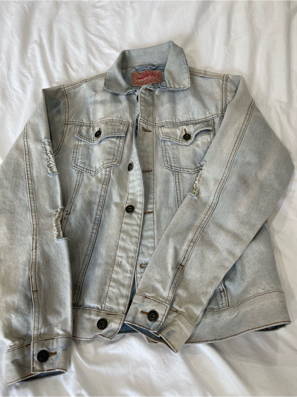 Light Wash Distressed Women Denim Jacket - Unbranded